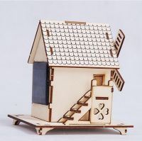 Solar DIY wood toy solar windmill cabin assembly model novel gift