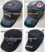 Jeans washed design fashion flat top military cap hat supplier