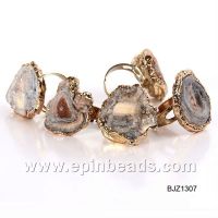 Gold plated edge natural irregular agate gemstone ring vners