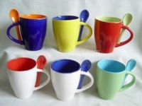 Ceramic Coffee Mug With Teaspoon  S/6