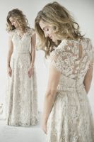 Lace Wedding Dresses White V-neck Floor-length Cap Sleeve Lace Gowns