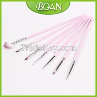 BQAN 6PCS Pink Wooden Handle Nylon Hair Nail Design Nail Art Brush Set