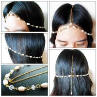 Hair Chain Accessory, Gold Chain with Pearls and Crystal Beads, Head Chain, Head Piece, Hair Jewelry. JH1004