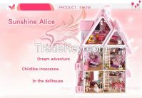 Hot Sunshine Alice Pink DIY Wooden Miniatura Doll House Furniture Hand