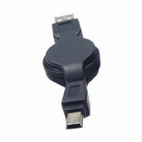 USB A Type Male to Mini USB 5-pin Male Retractable Cable with PU Wire in Black