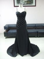 Appliqued Black Evening dress RE12016