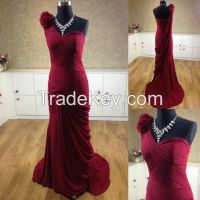 One shoulder Strap Burgundy Prom dress RE12052