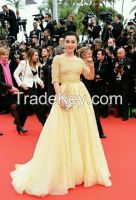 Applique Yellow Satin Bridal dresses RE13165 for Famous movie star