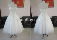 One shoulder Strap Tea length lace Bridal dresses RE13169