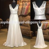 2015 New V neckline Ruffled Beading Belt Chiffon Prom dresses RE16008