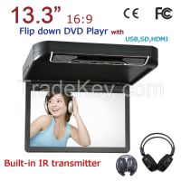 13.3'' Flip-down Car DVD Player with USB/SD(MP5), IR/FM Transmitter, HDMI, Wireless game