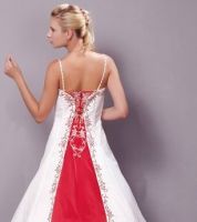 Ivory/Burgundy Embroidery A Line Wedding Dress, Bridal Gown with Skirt