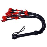 LEATHER WHIPS FLOGGER RED BLACK FLOWERS STYLE SIX O CAT TAILS