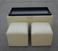 storage bench with tray and two side ottomans
