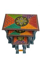 WOODEN PAINTED  NESTED STOOL SET OF 3