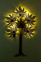 Iron golden leaf tree wall decor with led light