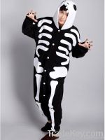 wholesale soft coral fleece funny cosplay adult costumes/latest style cartoon kigurumi black Skeleton for men