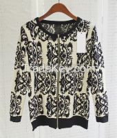 $17.99 Flower Print Crew Neck Knit Cardigan