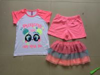 Girls 3-pieces clothing sets with panda printing shiny colors viscose spandex homewear sleepwear