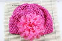 Hot pink  crohet flower baby hat