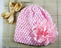 Pink crohet flower baby hat