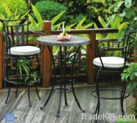 Outdoor Marble Mosaic Bar Table//Wrought iron Barstool