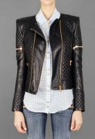 Women's biker leather jacket with double zip