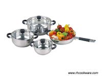 7Pcs stainless steel silicone handle cookware set