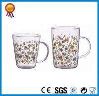 Floral Design Glass Cup With Handle