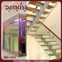 interior glass fence wooden treads stairs prices (DMS-4009)