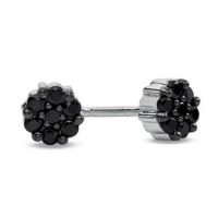 White Rhodium Plated 925 Sterling Silver Round Black CZ Stud Earrings Daily Wear