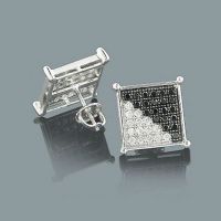 925 Sterling Silver Square Hiphop Black&White Rhodium plated Diamond Earrings