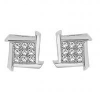 925 Sterling Silver Cz Earrings White Rhodium Plated Threaded Screw Back