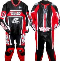 Red and Black Cowhide Leather Motorcycle Suit