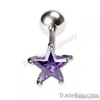 Elegant purple crystal star shape body piercing tongue ring