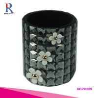 Fashion Stationary Pencil Cases Crystals Beaded Pen Holder Black And Flowers