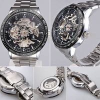 Automatic Silver Black Men's Watch Self-Winding Waterproof Stainless Steel