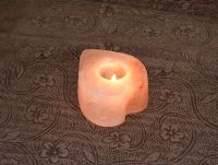 Decorative pillar candle in personalized Himalayan Salt holder