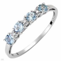 Slim imitation diamond sterling silver rings with 4 pcs aquamarine cubic zirconia stones wedding rings