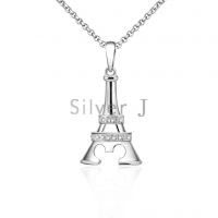 Silver J 925 sterling silver pendant short necklace Eiffel Tower pendant jewelry for gift