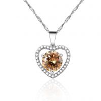 Gleaming sterling silver 3 prong setting light colorado topaz inlaid cubic zircon heart shape pendant necklace
