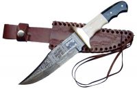 Damascus Hunting Knife With Leather Sheath Cover