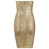 Crystal Embellished Gold Printed Bandage Dress