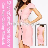 wholesale sexy fashion cap sleeve zip front cheap dress