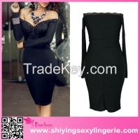 wholesale women off shoulder black sexy mini dress