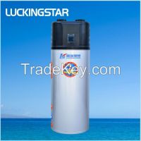 Top discharge all in one heat pump water heater with centrifugal fan