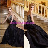 Fashion sleeveless boning lace-up back mirror beaded mermaid taffeta evening dress