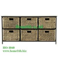 Water Hyacinth Cabinet, Wooden Frame - 6 Drawers