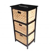 HOME24H ACACIA AND WATER HYACINTH 3 DRAWER STORAGE UNIT HOD-1003BNP, CHARCOAL/ NATURAL