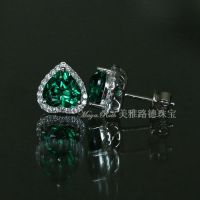 Synthetic Emerald Earrings Heart Shape Green Color 925 Sterling Silver White Gold Plated Girlfriend Gifts